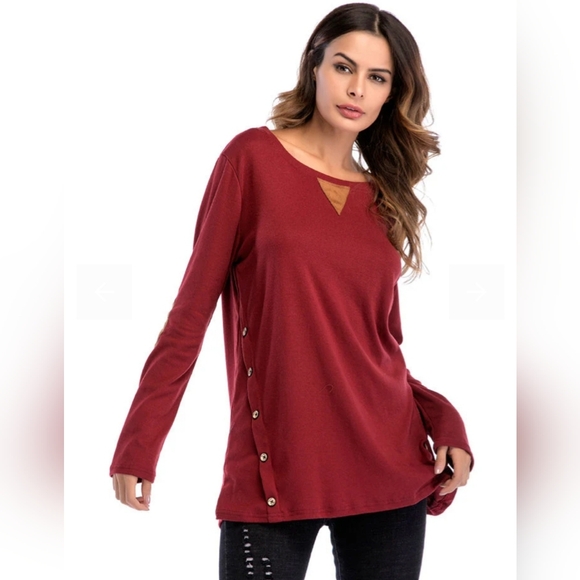 Spadehill Solid Color Round Neck Large Size Double-Breasted Button-Down Patch To - Picture 2 of 6